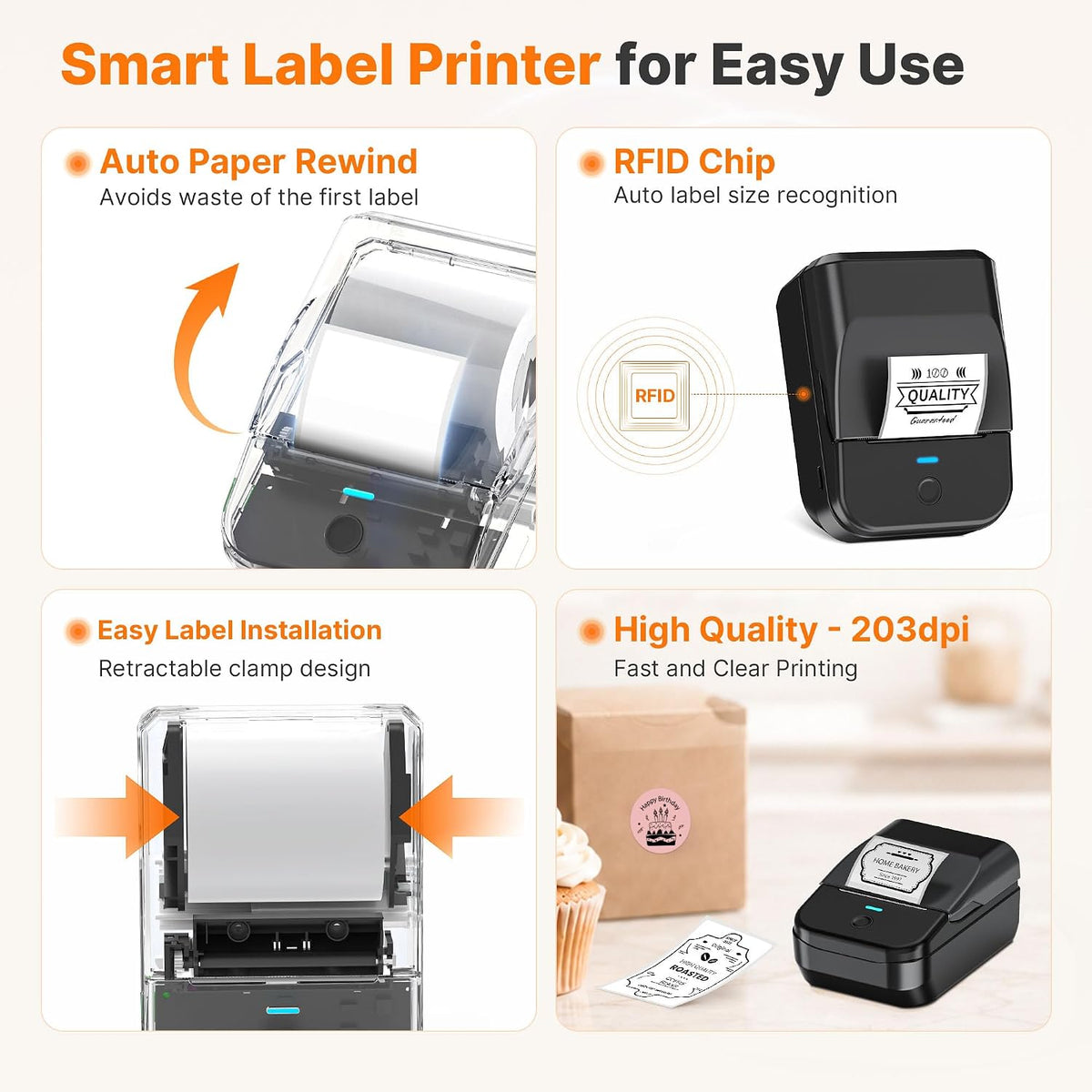PM240 Label Maker Machine, Black, 3 Rolls with 40x30mm White Labels - Image 3