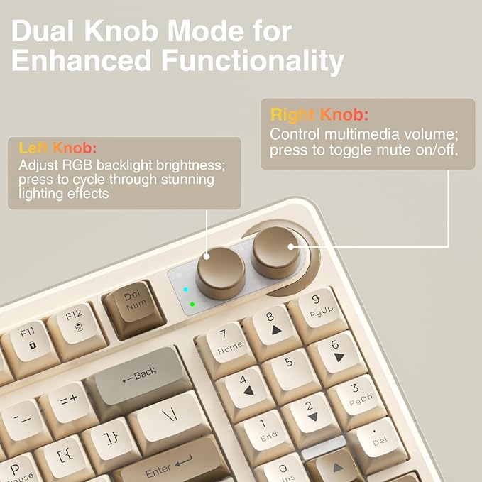 SOLAKAKA SK90 75% Wireless Gaming Keyboard - 4000mAh Tri-Mode (BT5.0/2.4G/USB-C) Cute Creamy Gaming Keyboard with Number Pad, Media Knob, RGB Backlit, Quiet Keys Silent Office Keyboards for PC MAC - Image 5