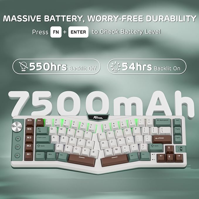 RK ROYAL KLUDGE A72 Alice Ergonomic Wireless Mechanical Keyboard,Split Ergo | Gasket RGB Gaming Keyboard w/Knob/Macro Keys/Touchable Nameplate, BT/2.4GHz/USB-C, 5-Layer Noise Dampening, Win/Mac Software - Image 8