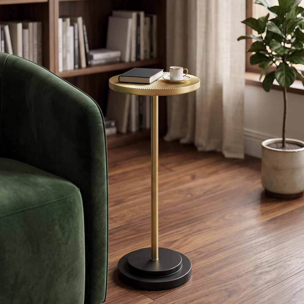 COVLON Drink Table Set of 2, Small Round Pedestal Side Table with Carved Top for Living Room, Bedroom, Small Space, Corners and Office, Gold and Black - Image 7