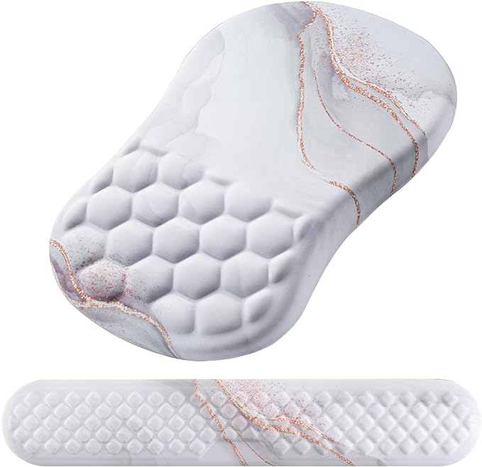 Ergonomic Mouse Pad & Keyboard Wrist Rest Set, Memory Foam | Memory Foam Wrist Cushion, Non-Slip PU Base, Massage Design, Relieves Wrist Pressure for Work, Gaming & Office Use,White by Laokiiy