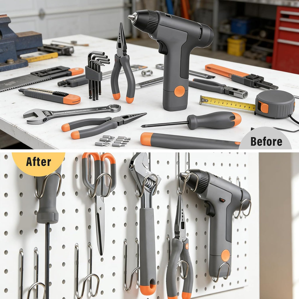 DEWEL 2 Pack Metal Pegboard, 23x12 Inch Pegboard Wall Organizer with Hooks - Image 4