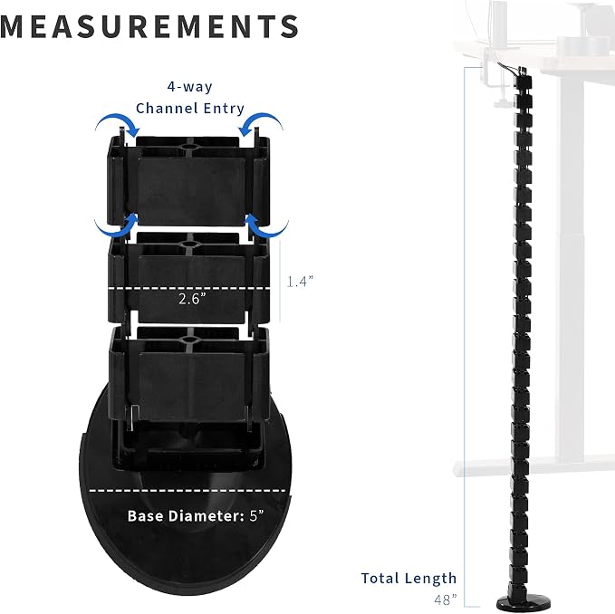 VIVO Under Desk Vertebrae Cable Management Kit, Adjustable Quad Entry Flexible Cord Organizer for Home Office, Black, DESK-AC01C | Adjustable Quad Entry Flexible Cord Organizer for Home Office - Image 2