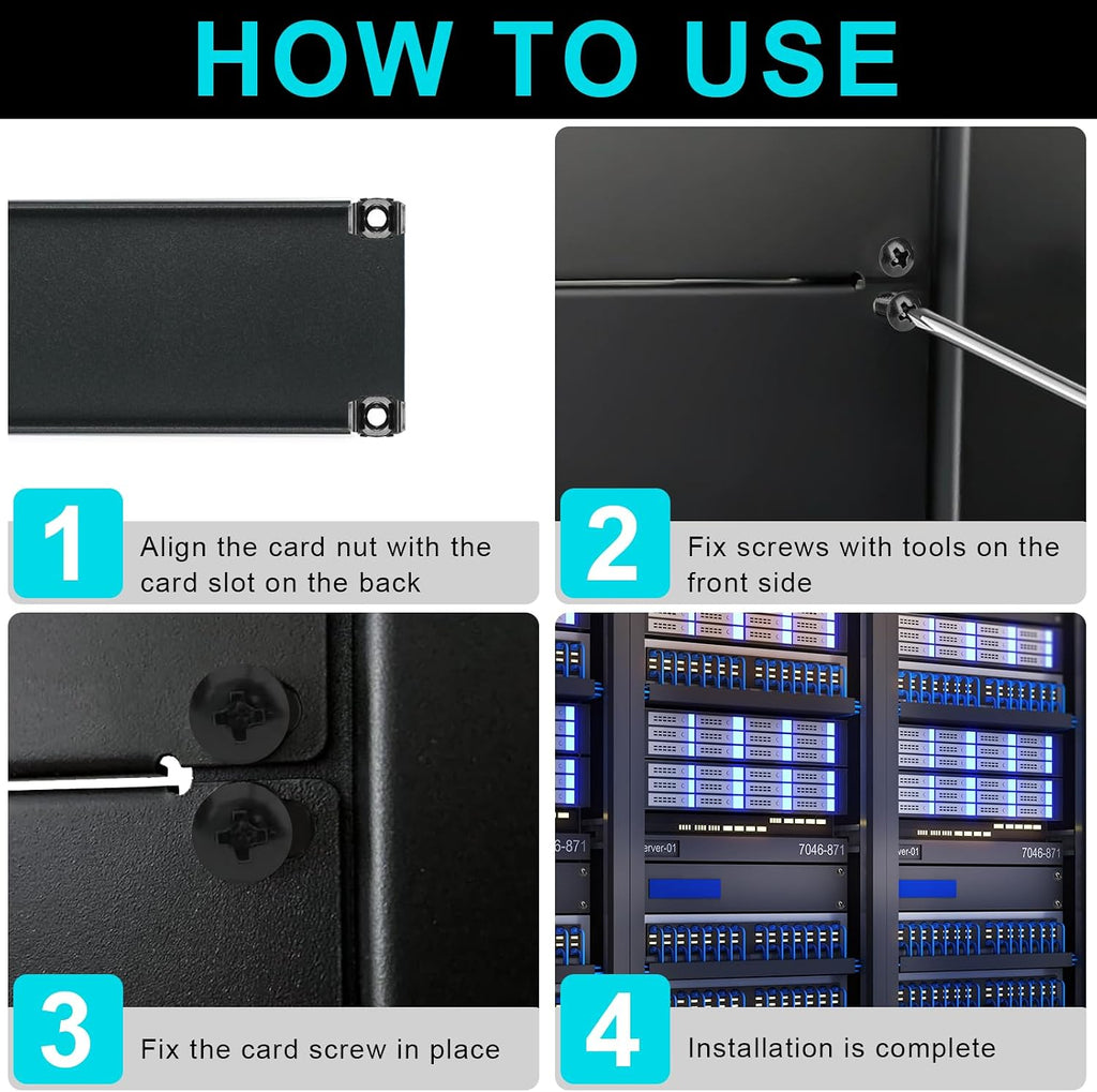 6 Pcs 1U,2U,4U Blank Panel Metal Rack Mount, 19 Inches, Filler Panel Mount Spacer Rack Blanking Panel Kit for Enclosure Server Rack Cabinet Black - Image 5