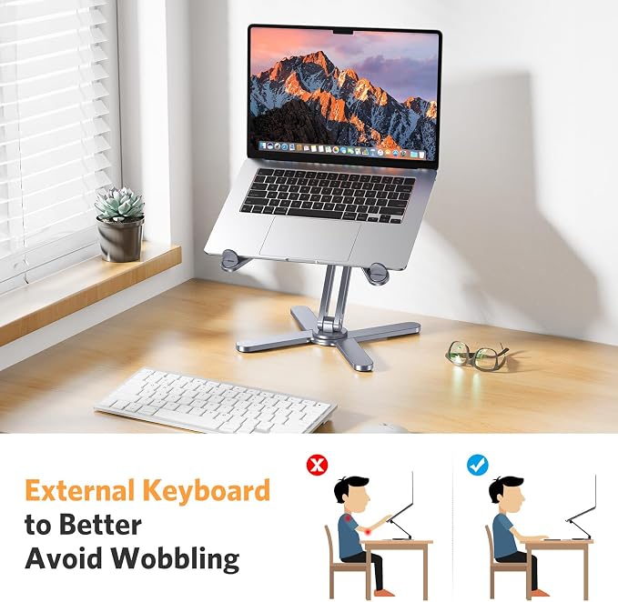 OMOTON LA10 360° Rotating Laptop Stand Riser Foldable for Desk, Space Grey | Aluminium Aolly, Adjustable Height Angles, Collaborative Work, Easy Storage, Fits Laptops up to 17", for MacBook Pro/Air HP - Image 4