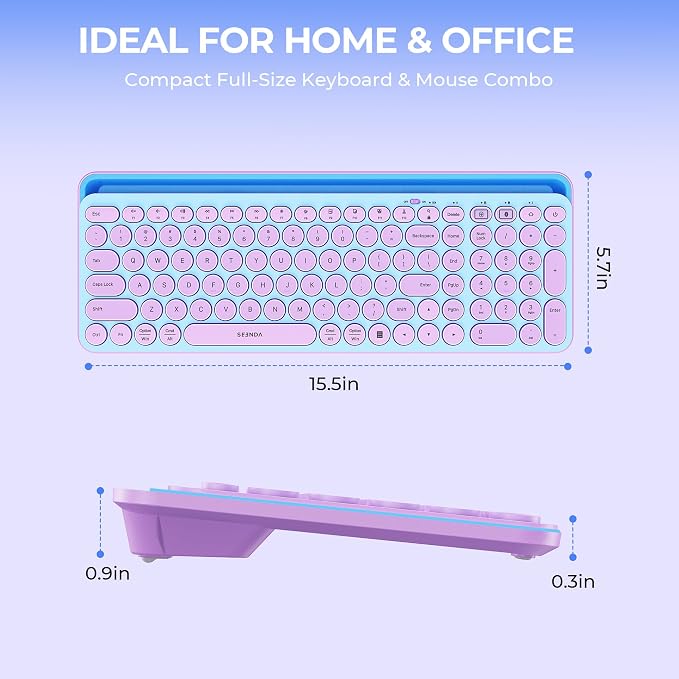 seenda CU-301 Bluetooth Keyboard for iPad,Blue&Purple | Bluetooth+2.4G combo with tablet holder, full-size keys and quiet clicks for iPad, iPhone, Mac, Windows and Android. - Image 6