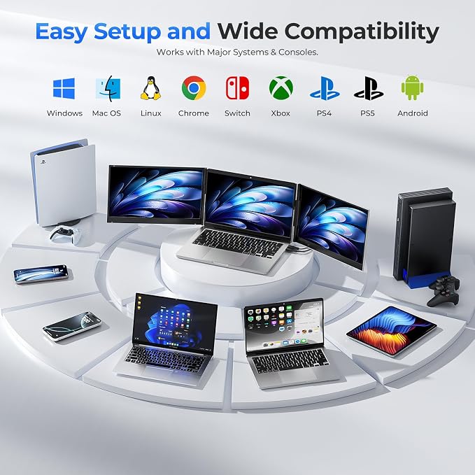 15.6" Laptop Screen Extender, Dual 1080P FHD IPS Portable Monitor for 13-17.3" Laptops, Plug and Play Triple Screen with USB-C HDMI, 300 Nits, 100% sRGB, Built-in Speakers for Work, Travel, Gaming - Image 6