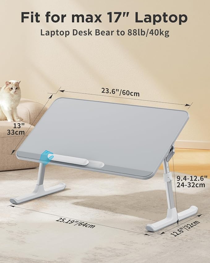 SAIJI Non-Slip Leather Laptop Bed Tray Table,Lap Desk with Laptop Stopper | Portable Height & Angle Adjustable Laptop Stand with Foldable Legs, Notebook Stand Reading Desk for Sofa Couch - Image 7
