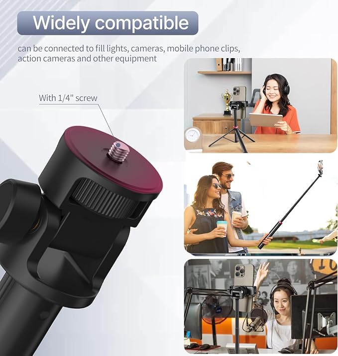 80'' Webcam Floor Tripod Stand Holder for Logitech C920x/MX Brio 4K/C922x/C930e/Brio 501/StreamCam Webcams/iPhone 17 16 15 14/Samsung S26 S25 S24 S23 Smartphone,Compatible with Gopro Action Cameras - Image 9