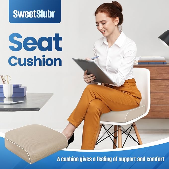 SweetSlubr Seat Cushion, Chair Pad, Memory Foam Tailbone Pain Relief | Office Chair Cushion for Tailbone Pain Relief, Non-Slip Cover, Soft Support for Office Chair, Car Seat, Airplane,Large/Beige - Image 3