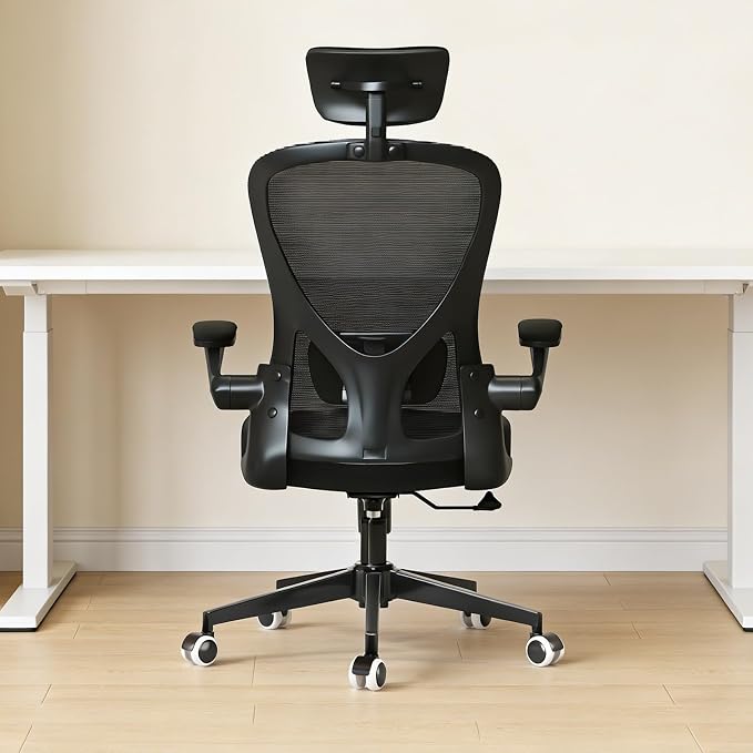 Monhey Ergonomic Chair, Adjustable Lumbar & Flip-up Arms, Black | Breathable Mesh,Height Adjustable, Rocking Swivel, High Back, Home Office Use by Monhey-EasyErgonomicChair