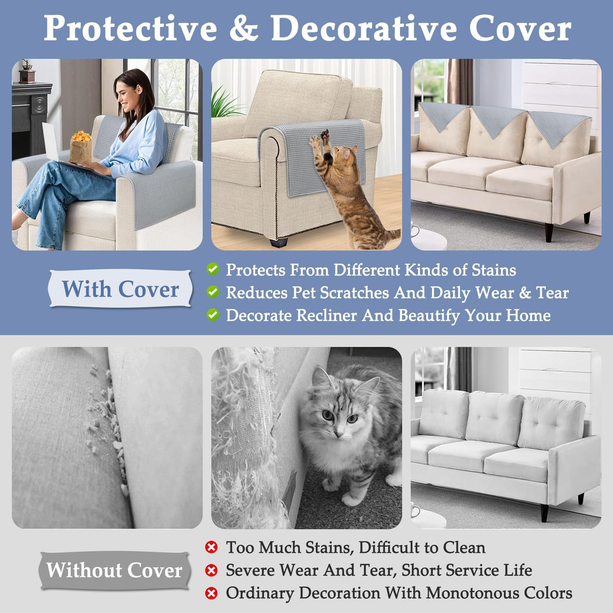 Headrest Covers for Recliners Protector Armrest Covers for Couch Chair Headrest Seat Padded for Sofa Reclining Armchair Cooling Pads Washable Pet Slipcovers Non Slip Furniture Covering - Image 2