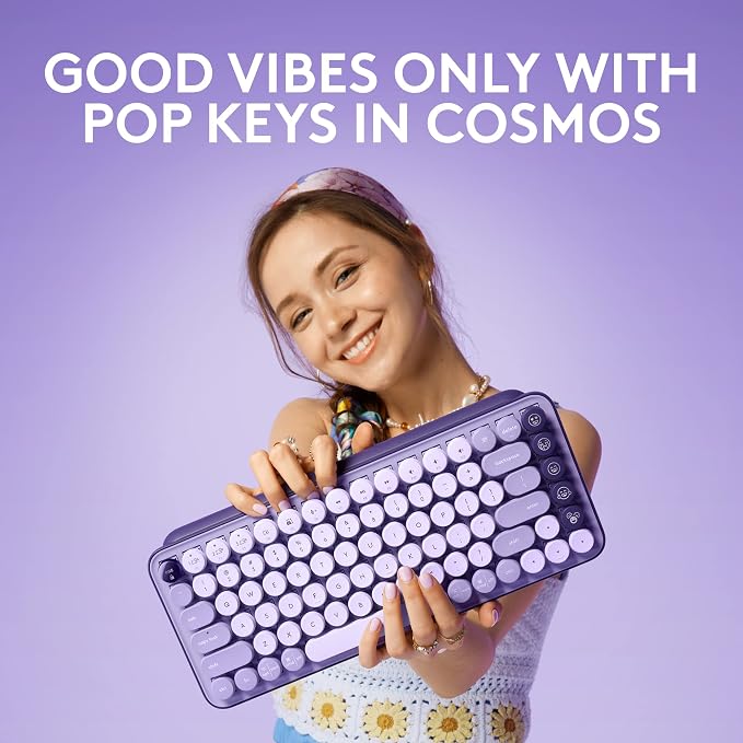 Logitech POP Keys Mechanical Wireless Keyboard - Cosmos | Customizable emoji keys, durable compact design, USB connectivity, multi-device, multi-OS compatible - Image 2