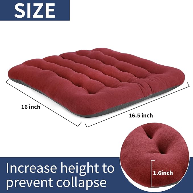 BUYUE Good Support Office Chair Cushion Padded, Soft Velvet Comfortable Non-Slip Seat Cushion for Computer Desk Kitchen Chair (1 Count, Red) - Image 2