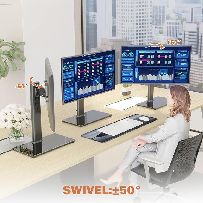 Single LCD Computer Monitor Free-Standing Desk Stand Mount Riser for 13 inch to 32 inch screen with Swivel, Height Adjustable, Rotation, Vesa Base Stand Holds One (1) Screen up to 77Lbs(HT05B-001)) - Image 3