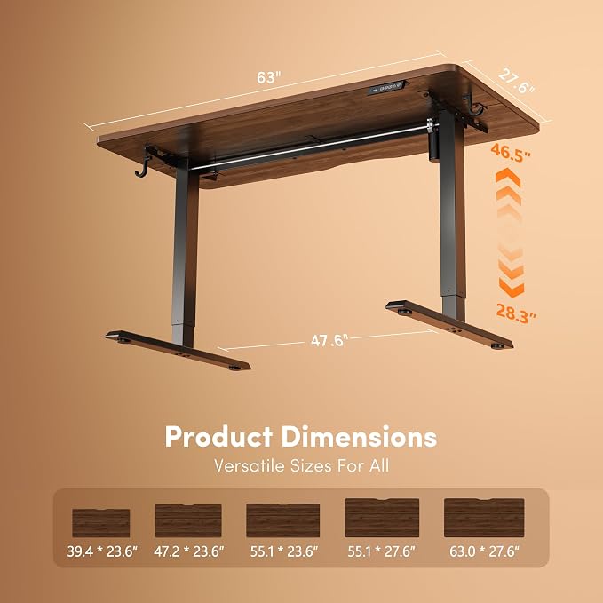 FEZIBO Standing Desk 63 × 28 Inch Electric Height Adjustable, Black Walnut | Sit and Stand Up Adjustable Desk, Home Office Computer Desk with 3 Customizable Memory Presets - Image 3