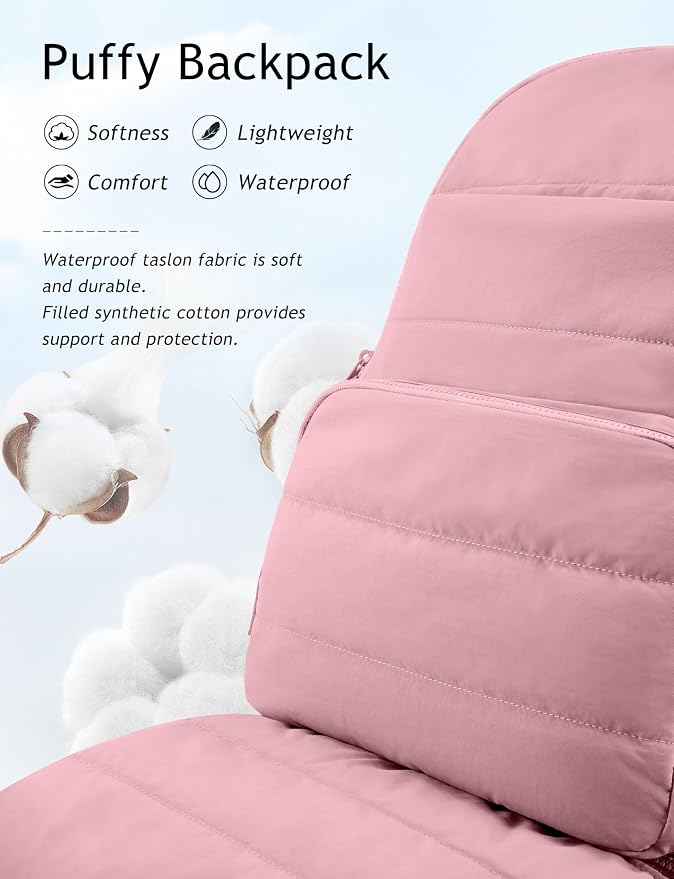 Uselike Travel Backpack for Women, 15.6 Inch Laptop Backpack, Quilted College Bookbag, Cute Work Backpacks, Water Resistant (Mauve Pink) - Image 6