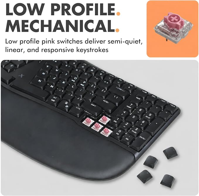 X9 Performance Wireless Mechanical Ergonomic Keyboard - (BT + 2.4G + Wired) - Wireless Mechanical Split Ergonomic Keyboard - Built-in Wrist Cushion, Pink Switch, Backlit, Rechargeable - for PC/Mac - Image 3