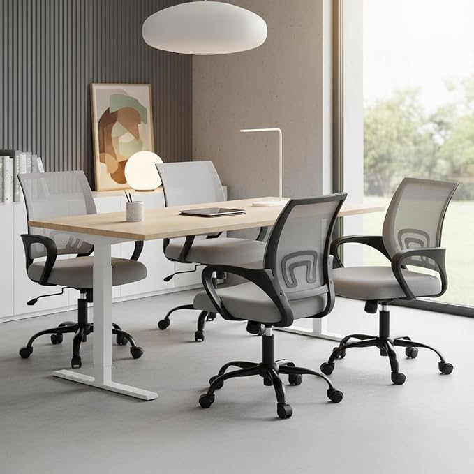 DUMOS Ergonomic Office Chair, Mid-Back Executive Desk Chair 2 Pack | Comfortable Lumbar Support, Breathable Backrest, Fixed Armrest, Height Adjustable, 360° Swivel, Computer Gaming, Grey - Image 7