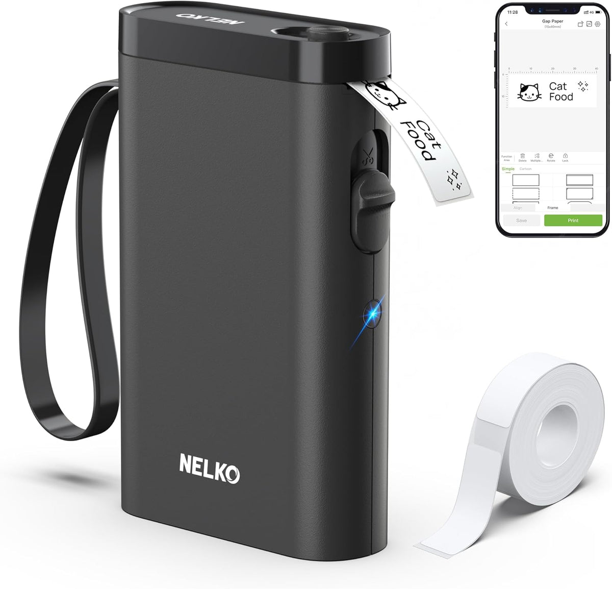 Nelko P21 Label Maker Machine with Tape, Bluetooth Label Printer, Black by Nelko