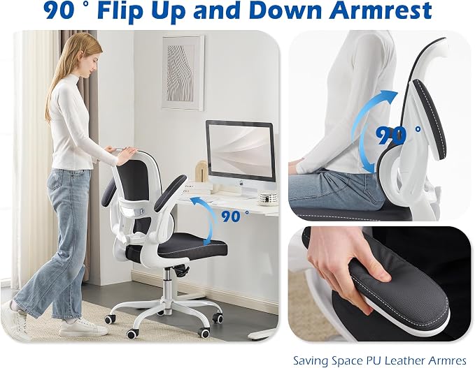 TRALT Ergonomic Office Chair Desk Chair with Adjustable Lumbar Support | Desk Chair Comfy with Flip-up Armrests Ergonomic Chair - Mesh Computer Chairs for Adults, 330lbs, PU Leather (Black White, 1) - Image 3