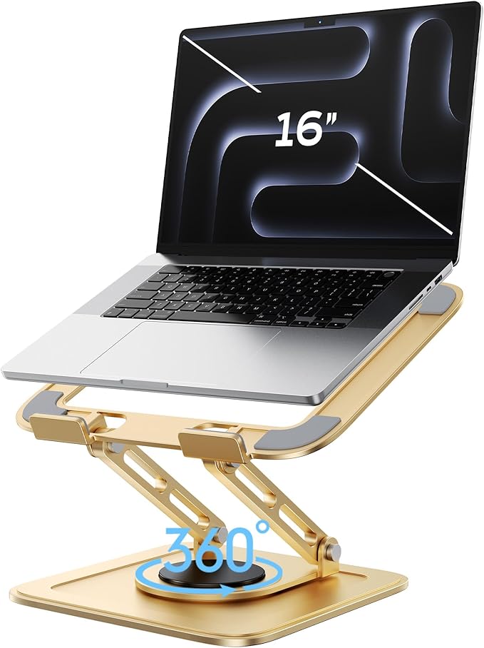 LOXP Adjustable Laptop Stand, Computer Stand with 360 Rotating Base, Ergonomic Laptop Riser Mount for Desk Foldable Protable Computer Desk Fits with MacBook Pro Air (10-16") - Gold | Ergonomic Laptop Riser Mount for Desk Foldable Protable Computer Desk... by LOXP