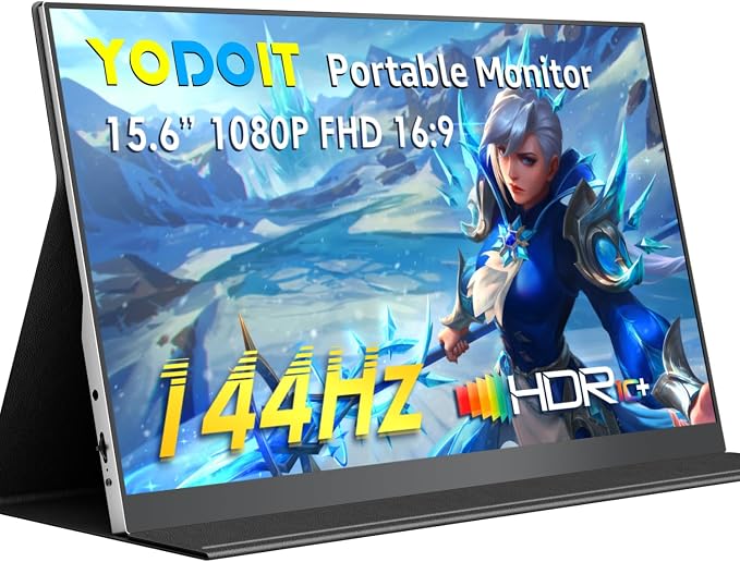 Yodoit Portable Monitor 144Hz 15.6Inch - 1080P Gaming Screen for Laptop IPS Display with USB Type C Port and Speakers with Smart Cover Metal Compatible with PC, MacBook, Xbox (Black) by Stayconnectedstayproductive