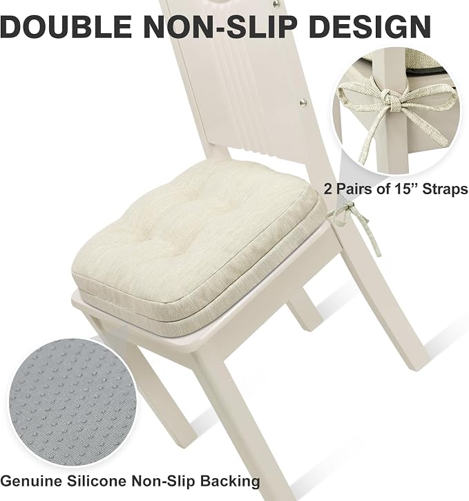 Shinnwa Kitchen Chair Cushions Set of 6, Dual-Layer Memory Foam Dining Chair Cushions, Patented Design Seat Pads with Ties, 16.5 x 16.5 x 3.5in, 6 Pack, Ivory - Image 5