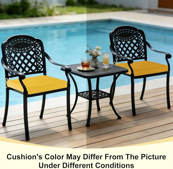 downluxe Waterproof Outdoor Chair Cushions for Patio Furniture, 22" x 22" x 3" Patio Chair Cushion with Adjustable Ties & Portable Handle, Square Outdoor Cushion with Removable Cover, Yellow, 2 Pack - Image 8