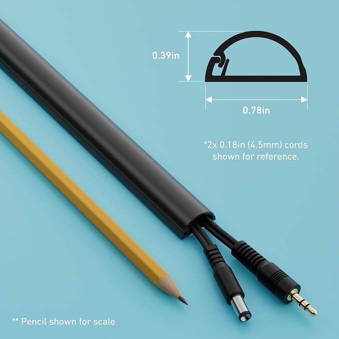 D-Line 13.12ft Cord Hider Kit, Patented Cable Cover, Hide Wires on Wall, Channel for TV Mount Cords, Raceway Wire Hiders, Paintable, Adhesive, Half Round, 4X 0.78in W x 0.39in H x 39in Lengths, Black - Image 4