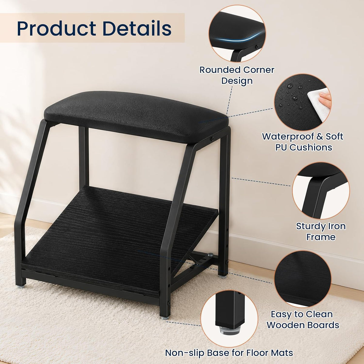 Snughome Adjustable Double Step Footrest, 5 Angles & 3 Heights, Under Desk Foot Stool, Cushioned Top & Non-Slip Base, Ergonomic Foot/Leg Rest for Home Office Gaming - Image 7