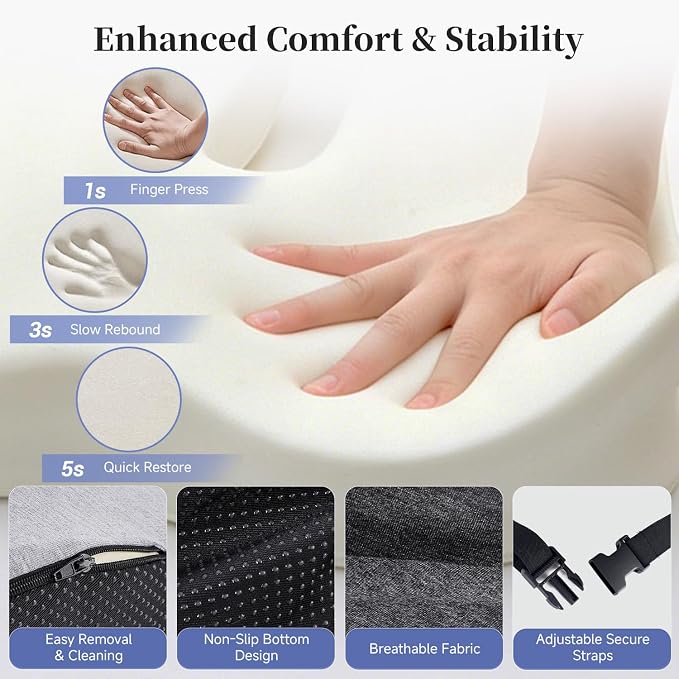 Car Seat Cushion, Truck Driver Seat Cushion L-Shaped Lumbar Support Pillow, Memory Foam Seat Cushion Ergonomic Back Support, Comfort & Support for Long Sitting, Alleviate Back Pain - Image 5