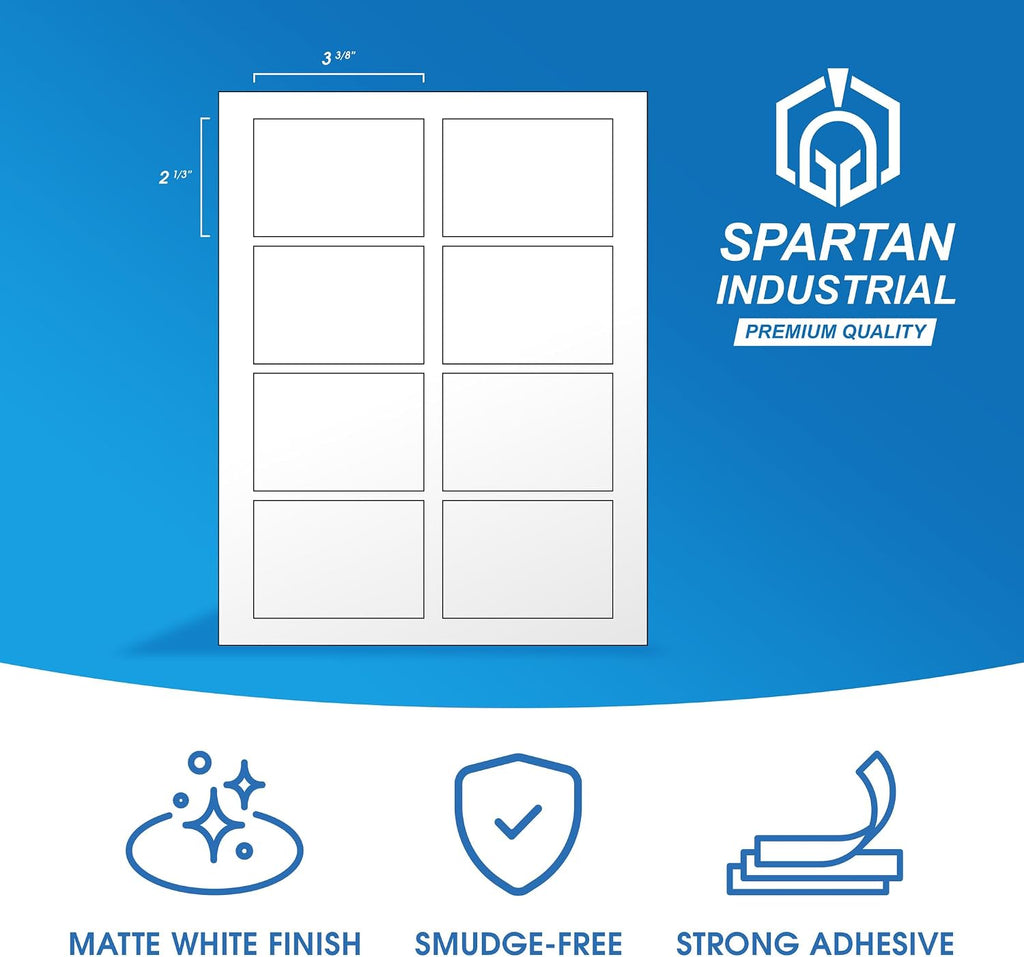 2 1/3" X 3 3/8" Matte White Printable Labels (30 Sheets, 240 Stickers) - Image 2