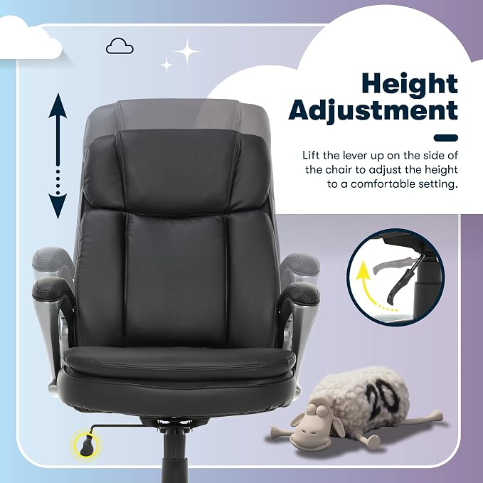 Serta Ergonomic Big and Tall Executive Office Chair Lumbar Support, Leather | Fairbanks, Gaming Chair with Headrest, 350lb Capacity, Padded Arms, Semi-Plush Seat Cushion, Adjustable Height & Tilt, Black - Image 7