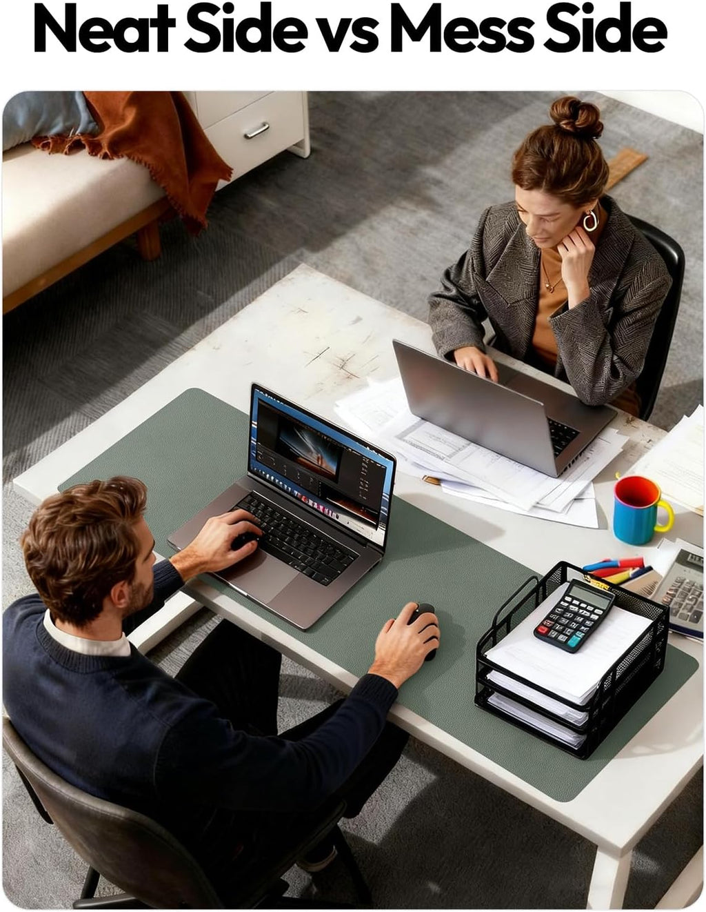 YSAGi Leather Desk Protector, Office Mat, Large Mouse Mat, Non-Slip PU Leather Blotter, Laptop Desk Pad, Waterproof Writing Pad for Office and Home (Dark Green, 47" x 17") - Image 6