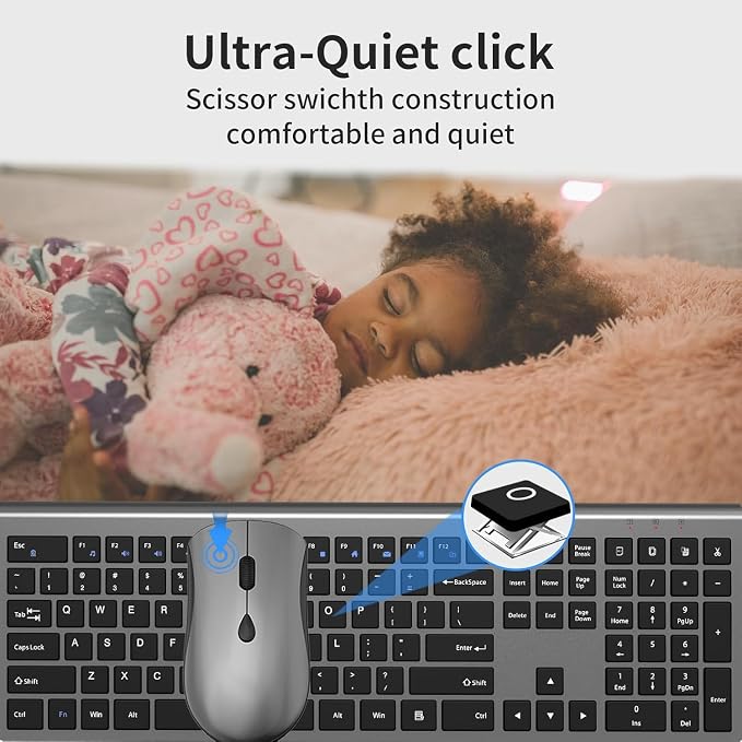 Slim Silent Full Size Wireless Keyboard Mouse Combo Grey2 Pack | With calculator key, 2400 DPI quiet mouse, USB cordless set, compatible with Windows, Mac, Laptop & PC - Image 3