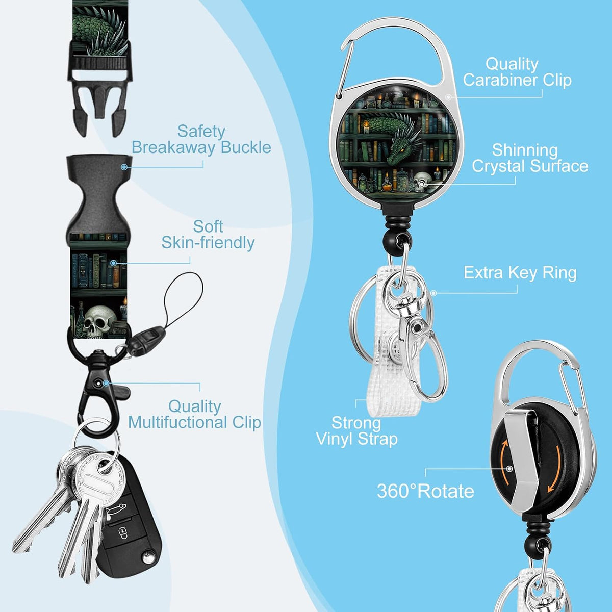 Goth Dragon Lanyards for ID Badges, Badge Holder Retractable Clip - Image 4
