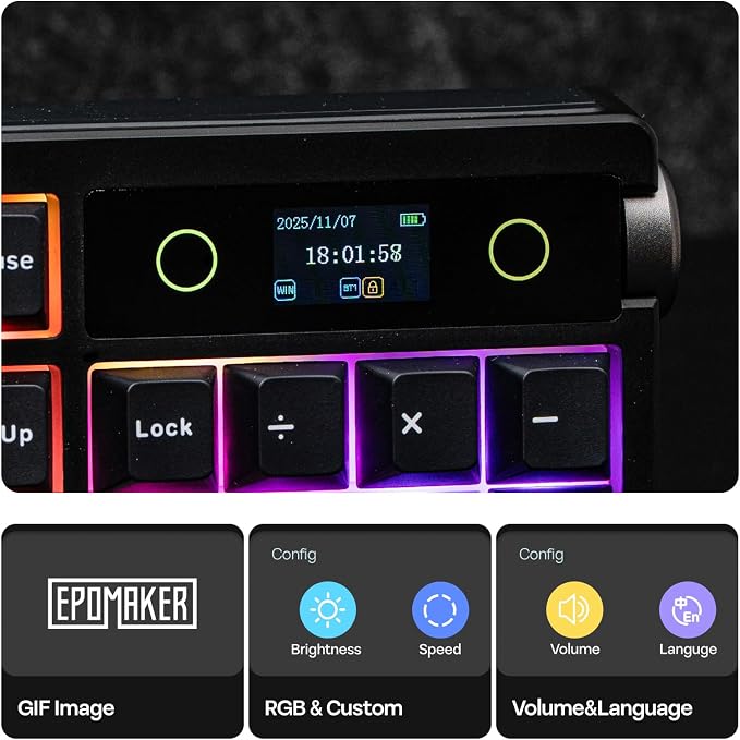 EPOMAKER TH108 PRO Full Size Mechanical Keyboard with Screen & Knob | Wireless Gaming Keyboard with 10000mAh, Creamy Gasket, Hot Swap, Custom Driver, RGB Backlight (Black, Sea Salt Silent) - Image 3