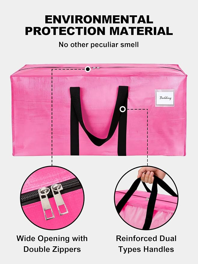 HOMESURE Supports 200lbs Heavy Duty Moving Bags - Strong Zipper & Wrap-Around Handles - Water-Resistant Storage Totes, Durable Alternative to Moving Boxes - 40 Pack - Pink - Image 7