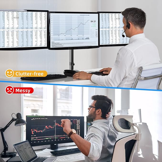 suptek Triple Monitor Mount for Most 17 to 32 inch Screens,Gas Springs Adjustment Triple Monitor Desk Mount Stand with Clamp & Grommet Kit,Black(MD8003) - Image 4