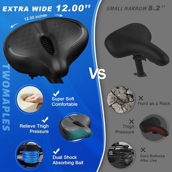 Noseless Bike Seat Cushion for Men & Women - Extra Padding & Comfort Wide Bicycle Seat, Oversized Comfortable Saddle for Peloton Bikes, Exercise Bikes, Electric Bikes, Cruiser Bikes - Image 2