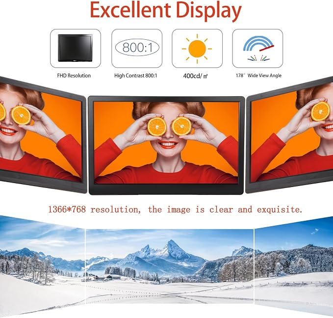 15.6 inch Surveillance Monitor Display Screen Security Camera Monitoring | Multifunctional Interface BNC, HDMI, AV, VGA, USB, PC Input CCTV Screen Computer Monitor Built-in Speaker 1366x768 Resolution - Image 3
