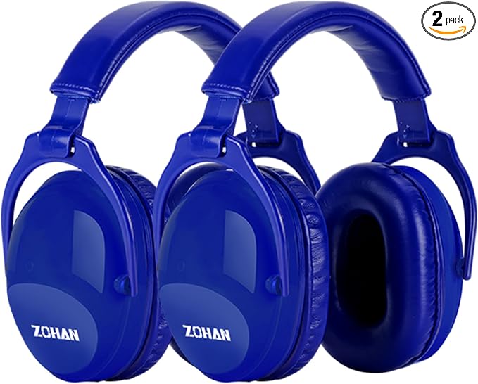 ZOHAN Kids Ear Protection 2 Pack, 25dB NRR Noise Cancelling Headphones for Kids, with Pillowy Pads, for Monster Truck, School, Autism, Sensory, Fireworks, Concerts, Events(Sapphire Blue+Sapphire Blue) by ZOHAN