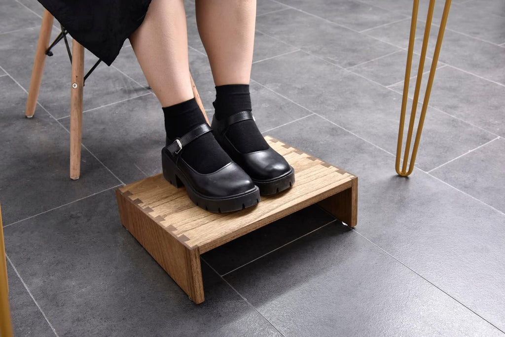 KIRIGEN Adjustable Wooden Under Desk Footrest, Office Foot Stool, Brown - Image 4