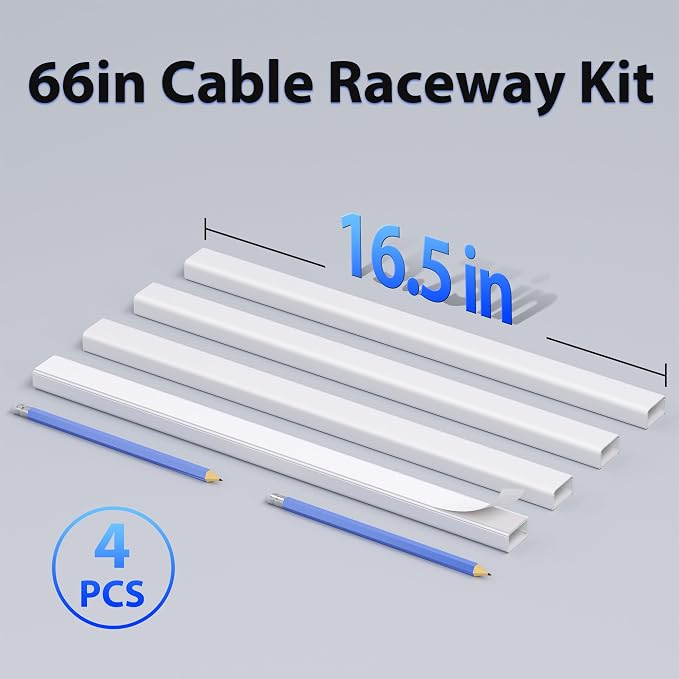 ZhiYo 66" Cord Covers for Wires on Wall, White Cord Hider, 1.2" W x 0.7" H | Fits 3-4 Cords, Premium Paintable Raceway for Wall-Mounted TV, Self-Adhesive Wire Hider for Extension Cords & Ethernet Cables - Image 5