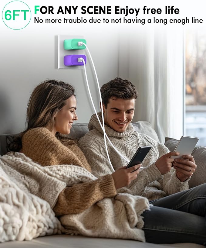 iPhone Charger Fast Charging,2 Pack 20W USB C Wall Charger Block with Cable | 2 Pack MFi Certified 6FT Type C to Lightning Cables for iPhone 14 13 12 11 Pro Max XR XS X, iPad,AirPods Pro (Purple+Green) - Image 7