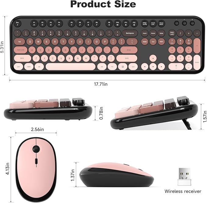 MOFII Wireless Keyboard and Mouse Combo,2.4G Typewriter Keyboard Quiet Mice | Retro Full Size Computer Keyboards, Cute Mouse, USB Dongle Plug and Play, for PC,Laptop,Desktop,Windows (Blackberry Gradient) - Image 6