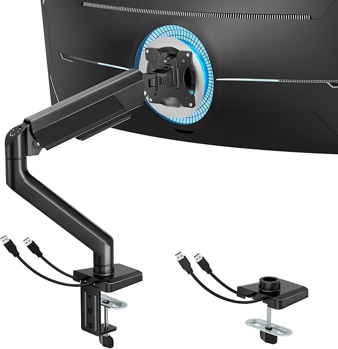 ARES WING 17-40 Inch Heavy Duty Monitor Arm with USB, Black | Fully Adjustable Monitor Mount for Ultrawide Screens up to 26.4 lbs with Clamp/Grommet Desk Mount, 75/100 Vesa Mount by ARESWING