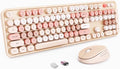 Wireless Keyboard and Mouse, Full-Size Typewriter Keyboard with Retro Round Keycaps, Ergonomic Design, Compatible with Windows PCs, Ideal for Home and Office. (Milk Tea) by Unknown