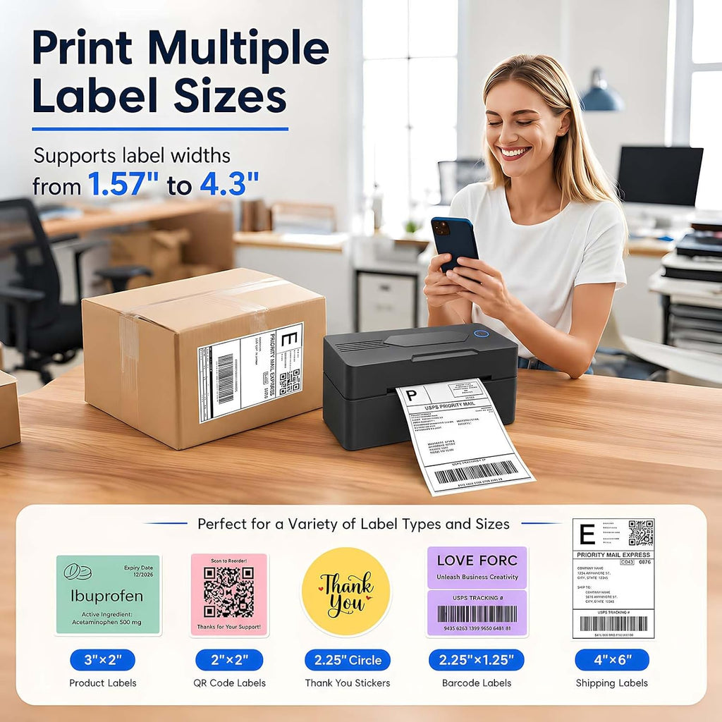 GBNONPLN Bluetooth Thermal Shipping Label Printer, 4x6, Matte Black - Image 3